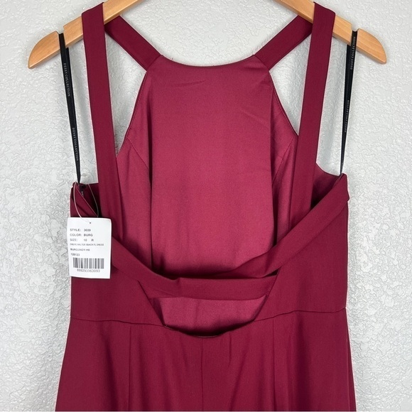 Dessy Collection NWT High-Neck Backless Crepe Trumpet Gown, Burgundy Red 10 - Picture 5 of 12